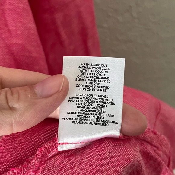 Lands' End Top Women's Large Split Neck 3/4 Sleeve Pink Tunic Linen Blend NWT - Picture 9 of 11